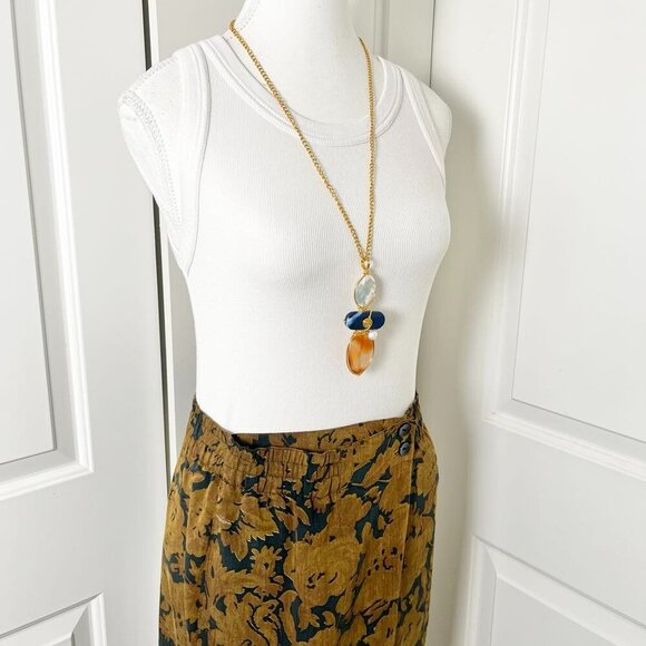 Artisan Pendant Gold-Tone Necklace- Sodalite, Blue Agate, Pearls & Carnelian - Picture 7 of 13